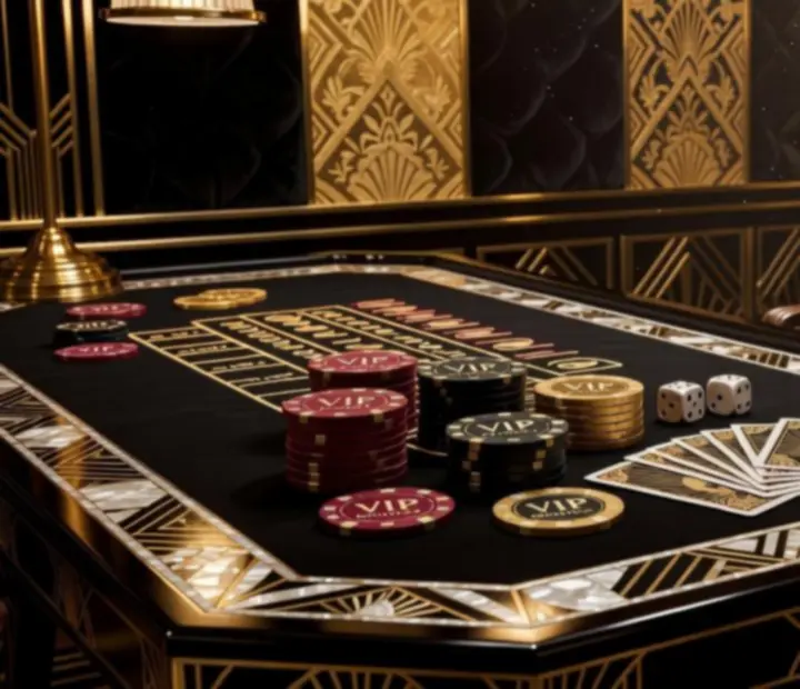Art déco dekoracje i klimatyczne oświetlenie na wieczorze casino VIP