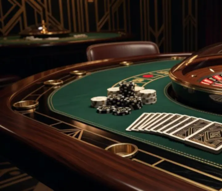 Elegancki stół casino z żetonami i kartami