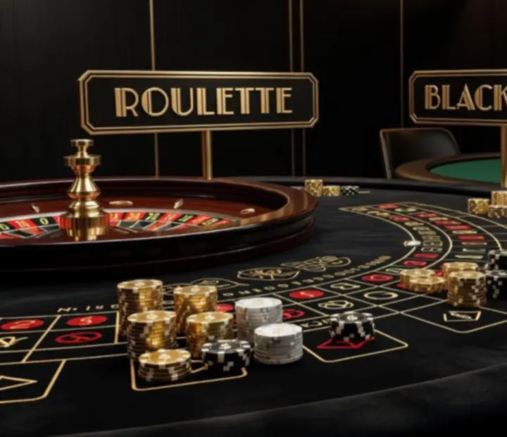 Luksusowe stoły do pokera, ruletki i blackjacka z art deco detalami