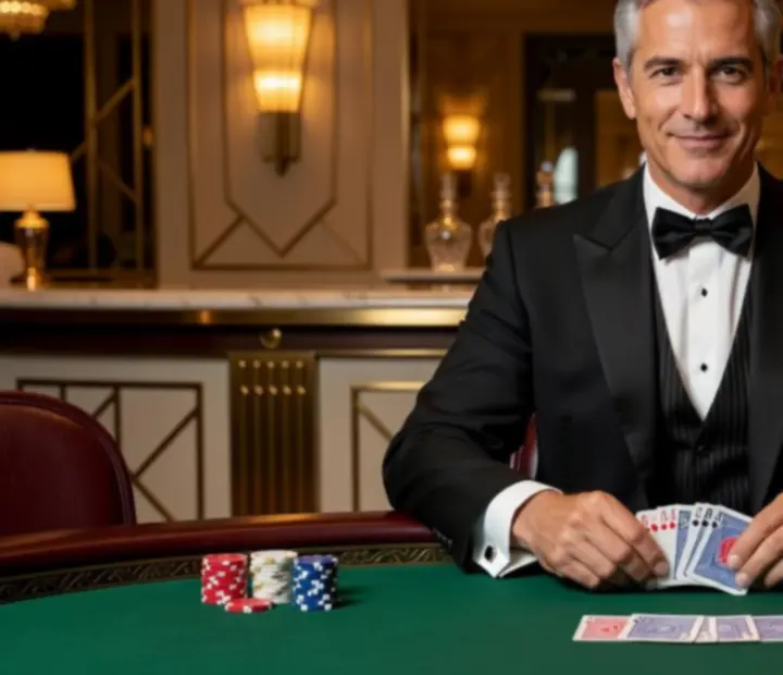 Profesjonalny krupier prowadzący rozgrywkę pokerową podczas eventu