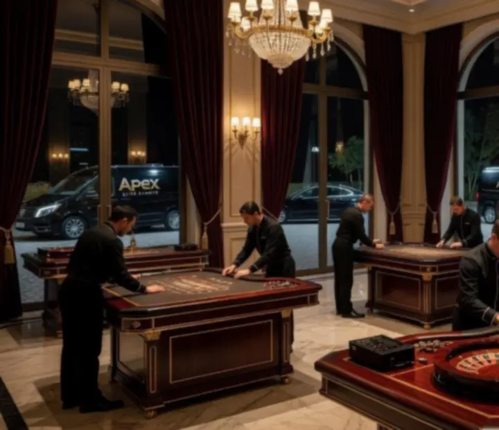Luksusowy mobilny event casino zorganizowany w eleganckiej przestrzeni