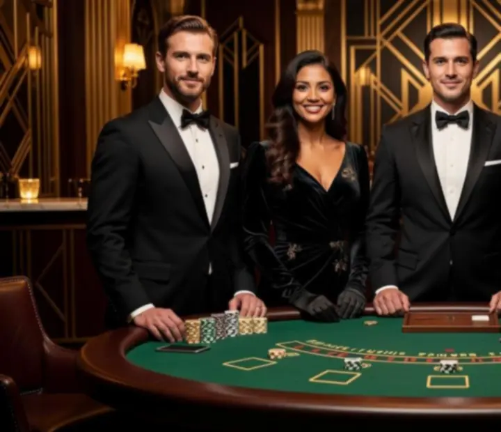 Profesjonalna ekipa krupierów obsługująca elegancki wieczór casino