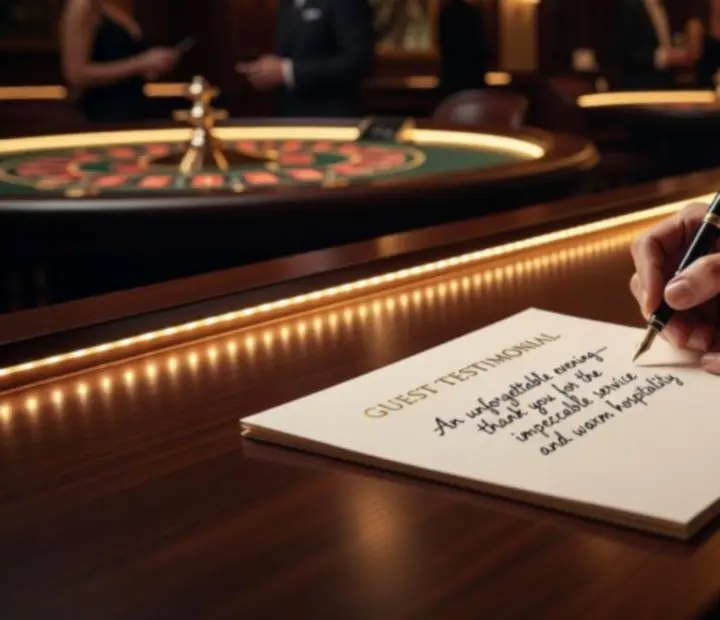Goście dzielący się opiniami po zakończonym wieczorze casino